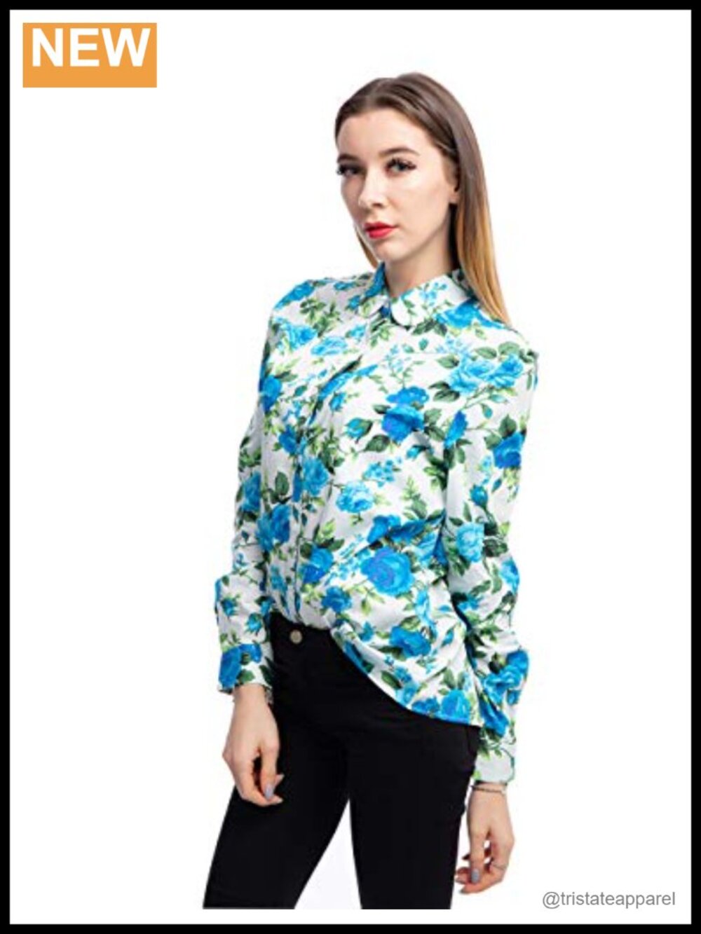 Women's Long Sleeve Button Down Blouse Casual Work Shirt Floral Cotton